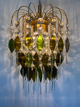 Load image into Gallery viewer, Bespoke chandelier Handmade Champagne Bottle Chandelier: Reclaimed Glass & Vintage Crystal