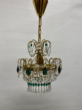 Load image into Gallery viewer, SOLD RETRO CHANDELIER WITH AN ABUNDANCE OF GREEN CRYSTALS.