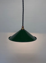 Load image into Gallery viewer, SOLD Vintage oxford green enamel coolie pendant lights
