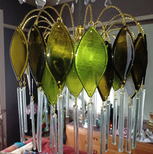 Load image into Gallery viewer, Hand-made chandelier with reclaimed champagne glass. Add a unique piece to your home Jewelstreetlighting lighting up sustainability!