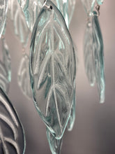Load image into Gallery viewer, Original Bespoke botanical Chandelier. leaves cascade from 48 branches. These unique glass leaves are created from Recycled glass.