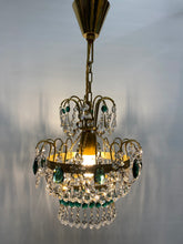 Load image into Gallery viewer, SOLD RETRO CHANDELIER WITH AN ABUNDANCE OF GREEN CRYSTALS.