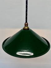 Load image into Gallery viewer, SOLD Vintage oxford green enamel coolie pendant lights