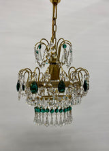 Load image into Gallery viewer, SOLD RETRO CHANDELIER WITH AN ABUNDANCE OF GREEN CRYSTALS.