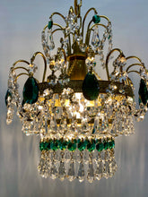 Load image into Gallery viewer, SOLD RETRO CHANDELIER WITH AN ABUNDANCE OF GREEN CRYSTALS.