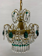 Load image into Gallery viewer, SOLD RETRO CHANDELIER WITH AN ABUNDANCE OF GREEN CRYSTALS.