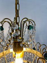 Load image into Gallery viewer, SOLD RETRO CHANDELIER WITH AN ABUNDANCE OF GREEN CRYSTALS.