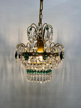 Load image into Gallery viewer, SOLD RETRO CHANDELIER WITH AN ABUNDANCE OF GREEN CRYSTALS.