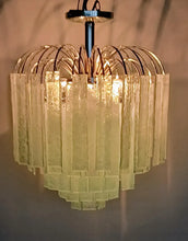 Load image into Gallery viewer, Chrome Fountain Chandelier Hand-made with Iridescent fused recycled glass Strips