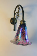 Load image into Gallery viewer, sold Art Nouveau "Gas light' style Wall Light - with a stunning iridescent glass shade.