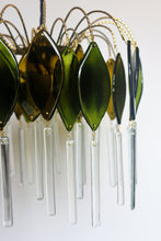 Load image into Gallery viewer, Hand-made chandelier with reclaimed champagne glass. Add a unique piece to your home Jewelstreetlighting lighting up sustainability!