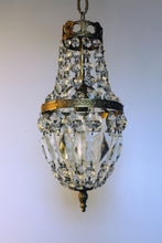 Load image into Gallery viewer, Empire Chandelier. Vintage crystal Light With Elegant Art Nouveau detailed brass frame. Complete with original ornate ceiling rose.