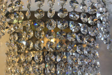 Load image into Gallery viewer, SOLD Vintage Brass Framed 4 Tiered crystal Waterfall Wall-lights, flower rosettes detail on the top rim & backed with a mirror.