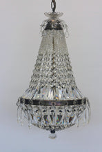 Load image into Gallery viewer, Antique Basket Chandelier - A beautifully patinaed metal framed chandelier with an abundance of crystals.