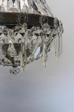 Load image into Gallery viewer, Antique Basket Chandelier - A beautifully patinaed metal framed chandelier with an abundance of crystals.
