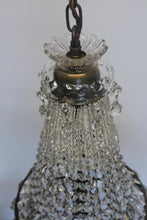 Load image into Gallery viewer, Antique Basket Chandelier - A beautifully patinaed metal framed chandelier with an abundance of crystals.