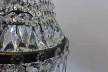Load image into Gallery viewer, Antique Basket Chandelier - A beautifully patinaed metal framed chandelier with an abundance of crystals.