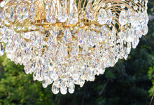 Load image into Gallery viewer, SOLD - Stunning Large brass & crystal Waterfall Chandelier(s) (Circa 1980) Matching pair available