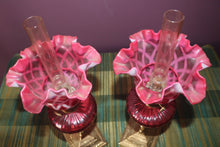 Load image into Gallery viewer, Pair of French Cranberry Guardard Oil Lamps