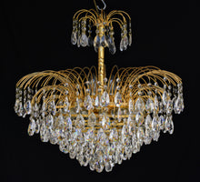 Load image into Gallery viewer, SOLD - Stunning Large brass & crystal Waterfall Chandelier(s) (Circa 1980) Matching pair available