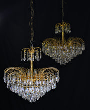 Load image into Gallery viewer, SOLD - Stunning Large brass & crystal Waterfall Chandelier(s) (Circa 1980) Matching pair available