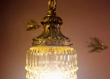 Load image into Gallery viewer, SOLD - Retro 60's vintage ornate gold glass swag lamp