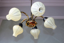 Load image into Gallery viewer, SOLD - 1950's Vintage 5 Arm Chandelier with cute onion shaped glass shades.
