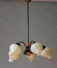 Load image into Gallery viewer, SOLD - 1950's Vintage 5 Arm Chandelier with cute onion shaped glass shades.