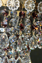 Load image into Gallery viewer, Sold out Vintage Three Tier Waterfall Chandelier with Wine/Purple Crystal detail.