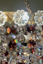 Load image into Gallery viewer, Sold out Vintage Three Tier Waterfall Chandelier with Wine/Purple Crystal detail.