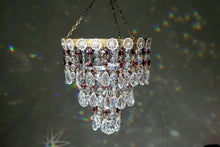 Load image into Gallery viewer, Sold out Vintage Three Tier Waterfall Chandelier with Wine/Purple Crystal detail.