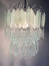 Load image into Gallery viewer, Original Bespoke botanical Chandelier. leaves cascade from 48 branches. These unique glass leaves are created from Recycled glass.
