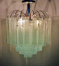 Load image into Gallery viewer, Chrome Fountain Chandelier Hand-made with Iridescent fused recycled glass Strips

