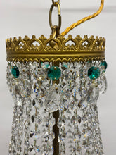 Load image into Gallery viewer, Vintage tent chandelier with an abundance of emerald green, smokey pear drops &amp; clear octagon crystals
