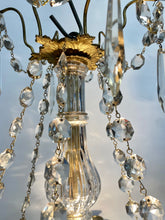 Load image into Gallery viewer, Antique / vintage Candelabra with 6 ornate Brass arms with an abundance of crystal swags &amp; prism drops.
