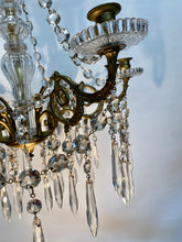 Load image into Gallery viewer, Antique / vintage Candelabra with 6 ornate Brass arms with an abundance of crystal swags &amp; prism drops.
