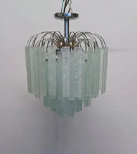 Load image into Gallery viewer, Chrome Fountain Chandelier Hand-made with Iridescent fused recycled glass Strips
