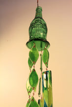 Load image into Gallery viewer, Lucky Buddha Tealight Windchime upcycled from recycled glass candle holder
