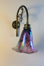 Load image into Gallery viewer, Art Nouveau &quot;Gas light&#39; style Wall Light - with a stunning iridescent glass shade.

