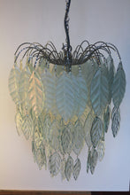 Load image into Gallery viewer, Original Bespoke botanical Chandelier. leaves cascade from 48 branches. These unique glass leaves are created from Recycled glass.
