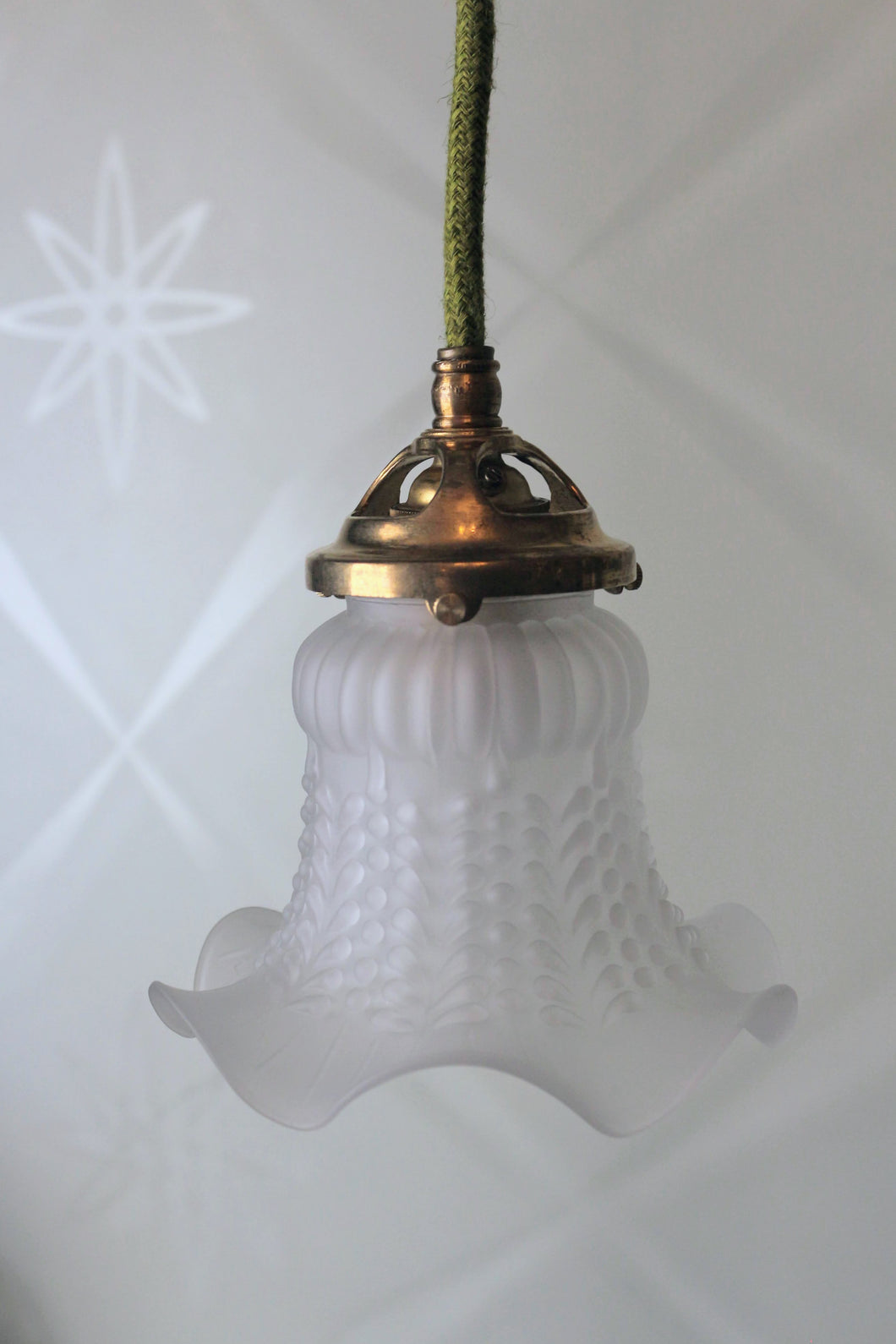 Single Opaque Art Deco Style Moulded Glass Light Shade with Fluted Handkerchief Style Glass Detail.