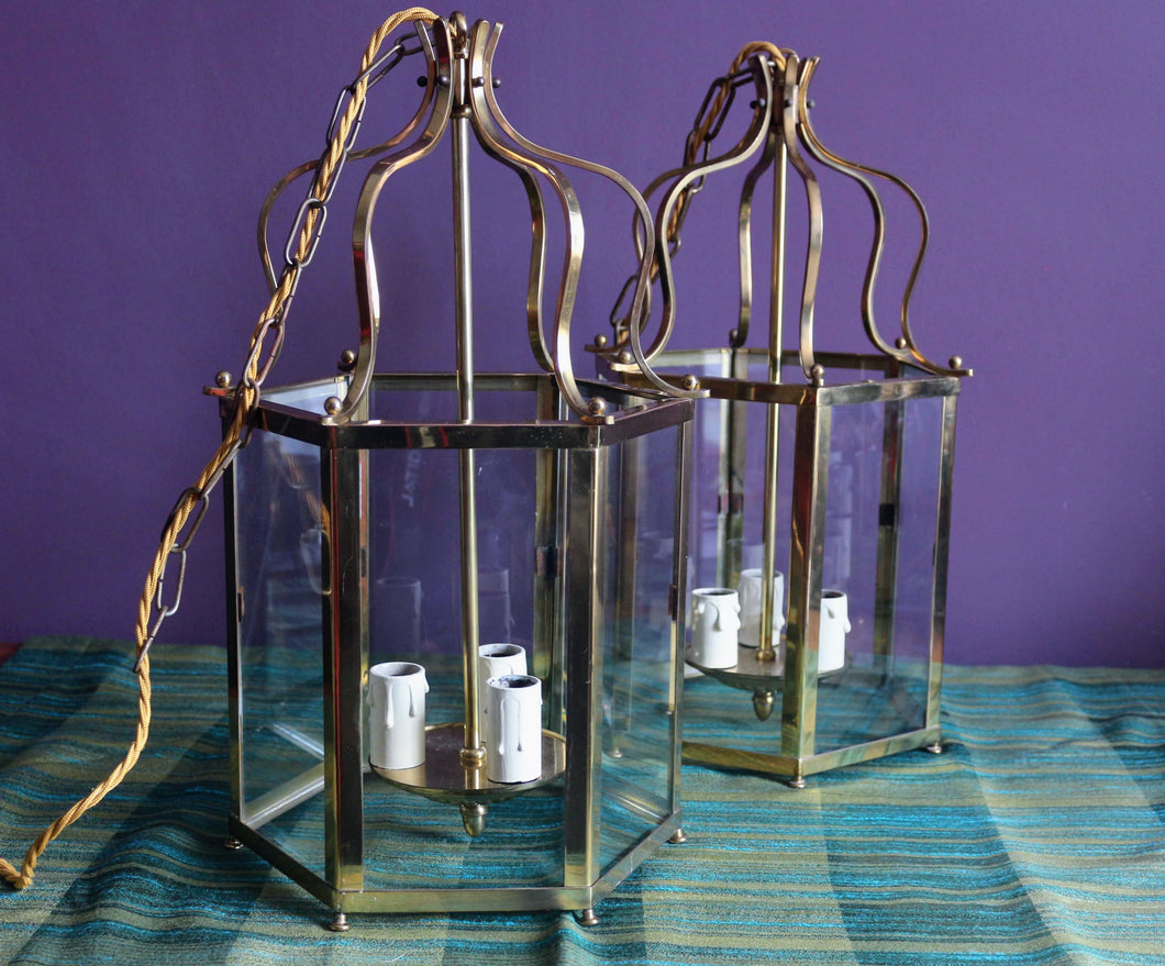 SOLD Pair of Georgian style Brass Hall Lanterns