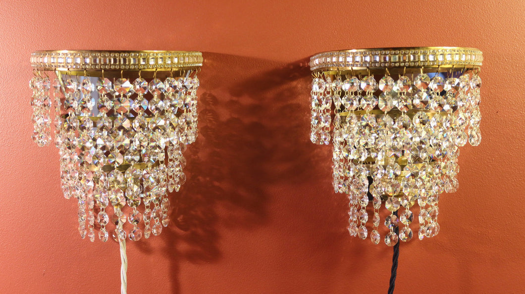 Pair of Vintage Brass 3 Tier Waterfall Wall-lights with Mirror Detailing