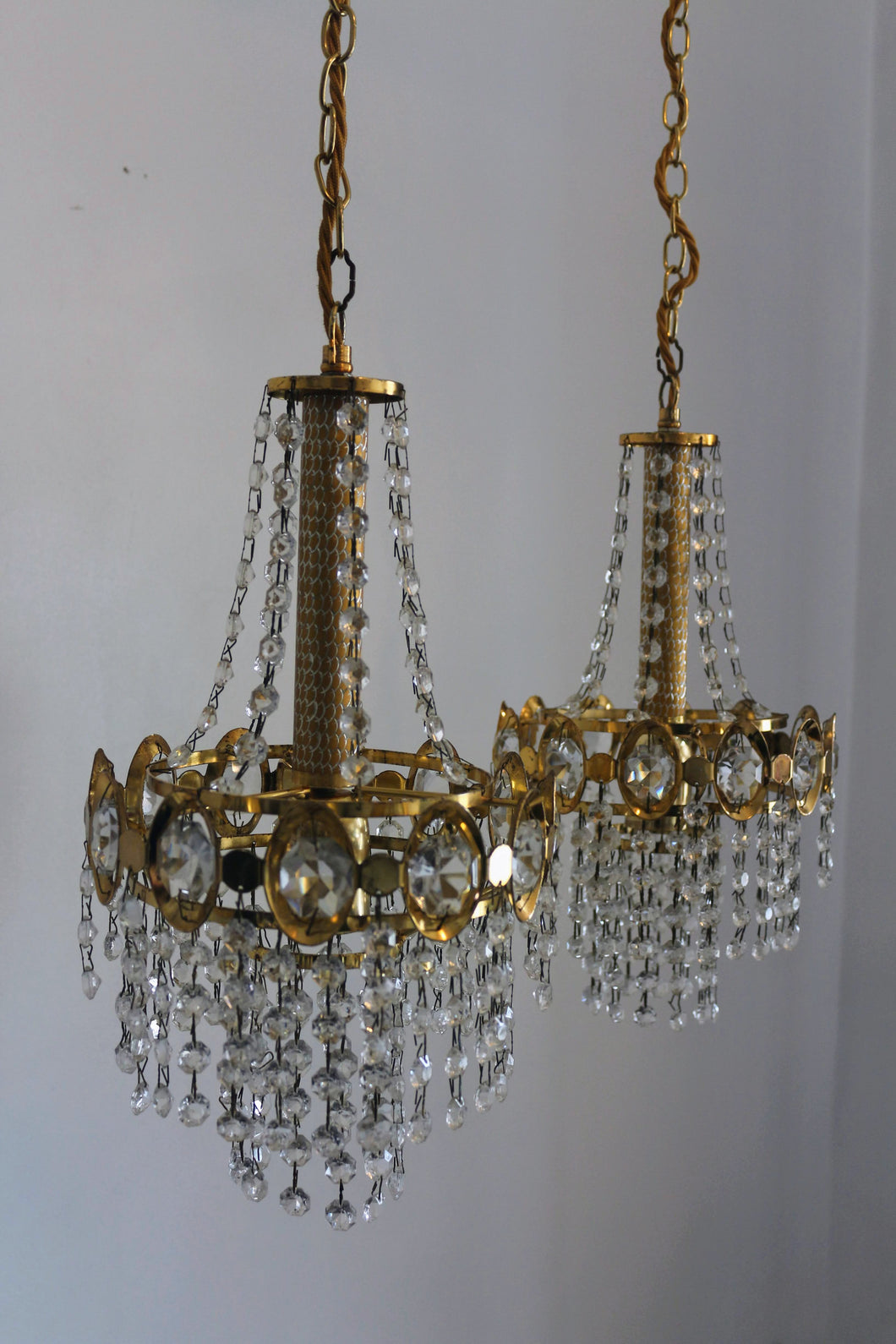 SOLD Pair of 1970's Retro pendant Chandelier shades