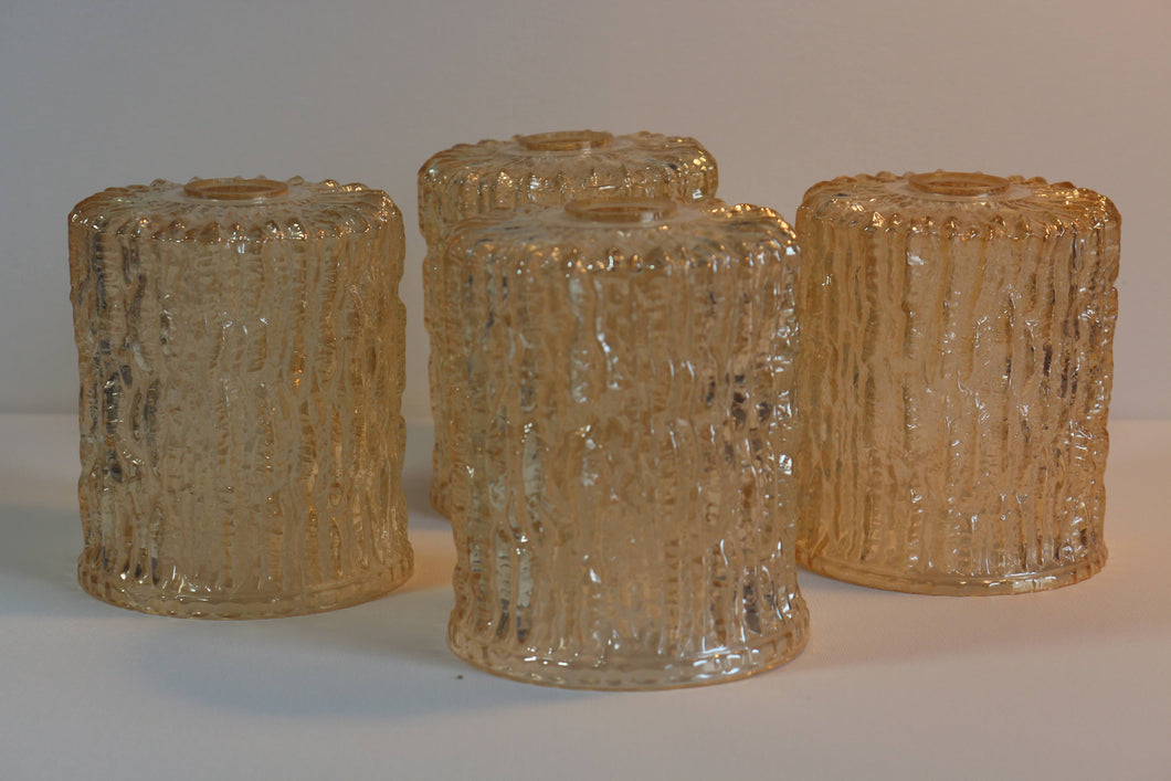 Vintage 60's 70's Textured Bark Retro Glass Lamp Light Shades x4 Whitefriars Style
