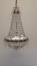 Load and play video in Gallery viewer, Antique Basket Chandelier - A beautifully patinaed metal framed chandelier with an abundance of crystals.
