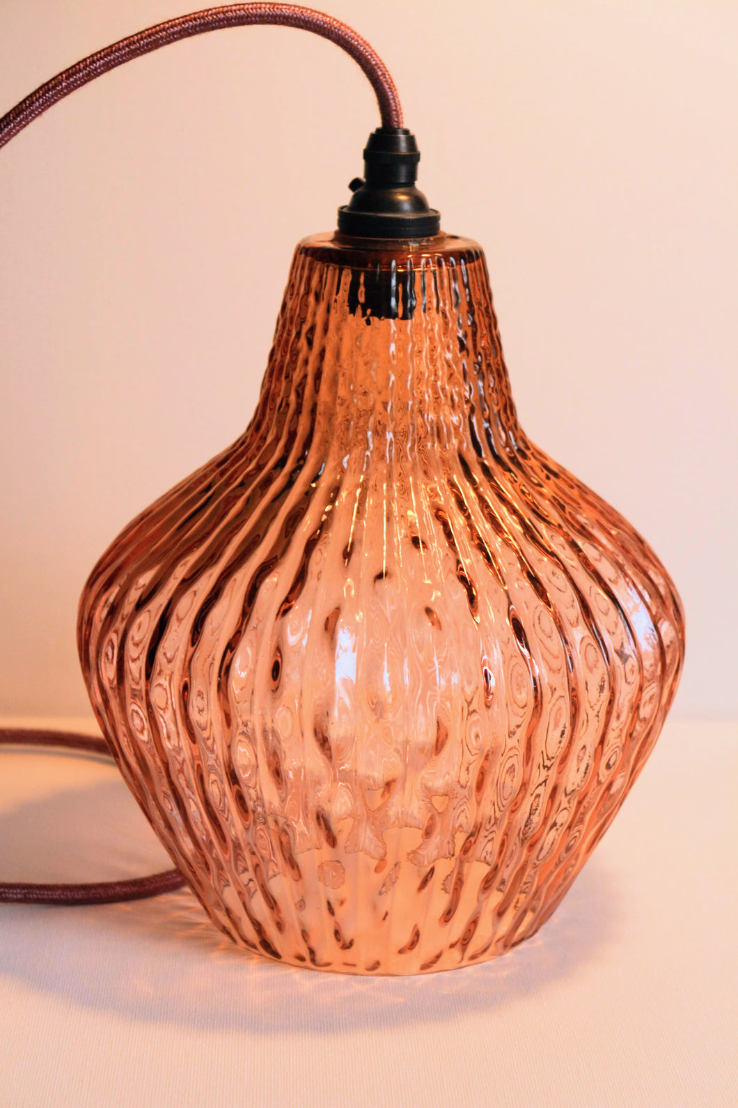 SOLD -Vintage Pink Glass Pendant Light