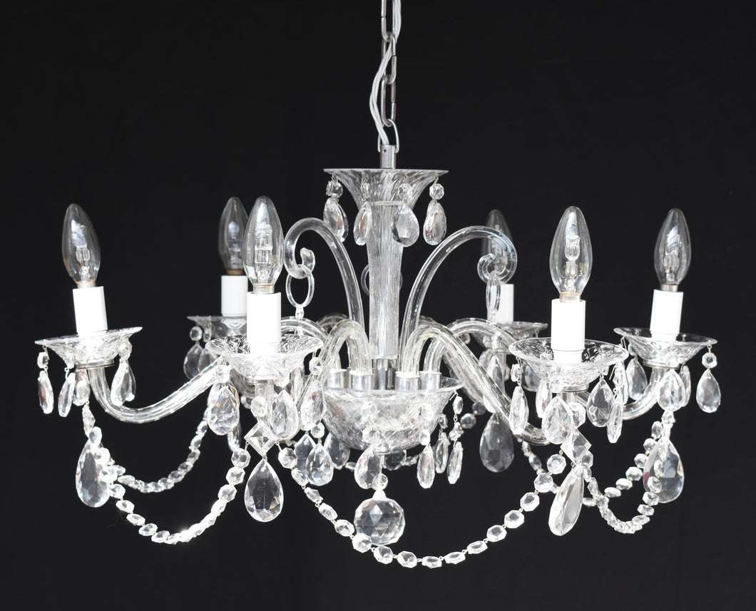Crystal Clear 6 arm Chandelier  with 2 matching wall lights