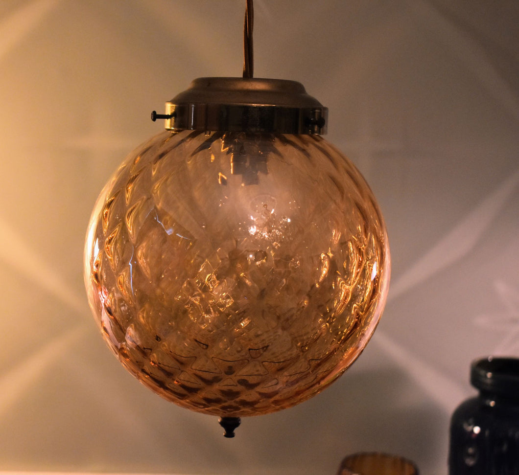 SOLD - Beautiful Vintage Amber coloured Glass Orb pendant light.