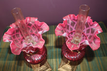 Load image into Gallery viewer, Pair of French Cranberry Guardard Oil Lamps
